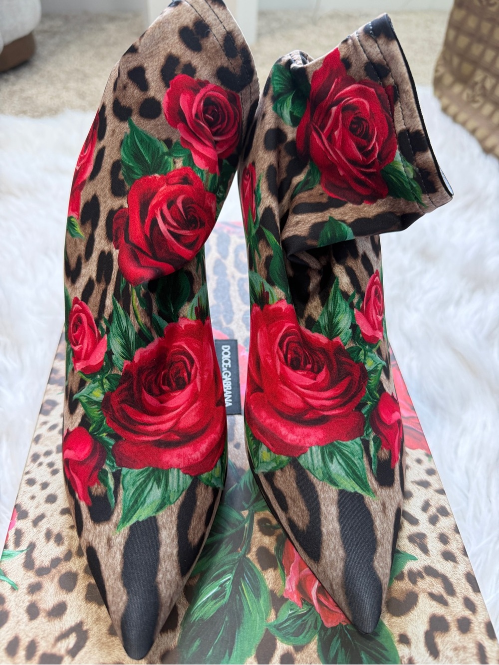 Dolce & Gabbana Leopard Print Pumps with Red Rose Motif